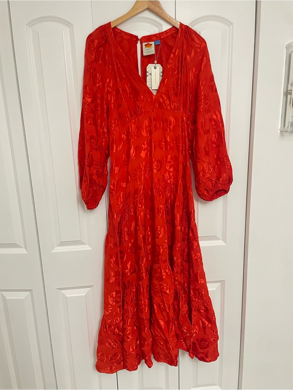 NWT Farm Rio Long-Sleeve V-Neck Jacquard Maxi Dress - Picture 4 of 8